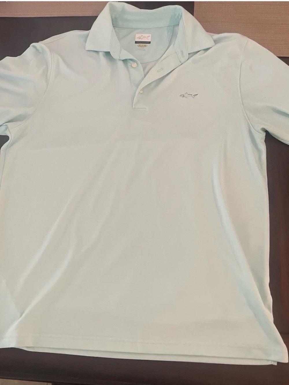 Greg Norman Collection Light Aqua Polo with Shark Logo play dry